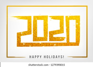 2020 happy new yearsparkle confetti card line design template with gradient