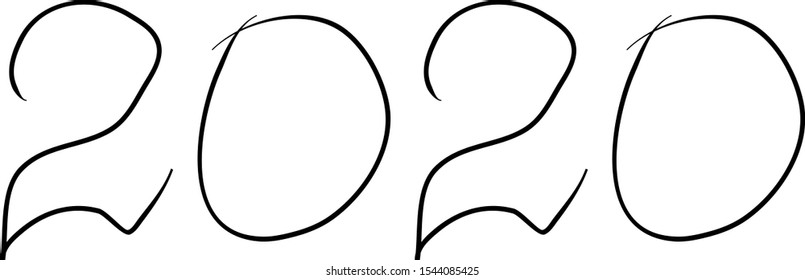 2020 icon, flat design for any purposes. Number illustration, silhouette of symbol thin black, vector