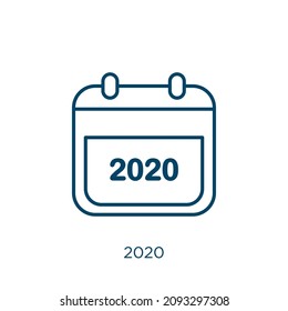 2020 icon. Thin linear 2020 outline icon isolated on white background. Line vector 2020 sign, symbol for web and mobile