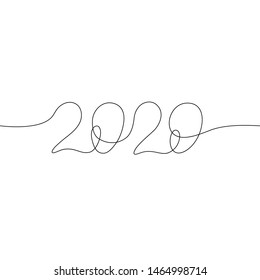 
2020 inscription, two thousand and twenty continuous line drawing, calendar design postcard banner, calligraphy year of the rat sign lettering, single line on a white background, vector line art.