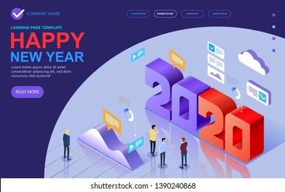 2020 Isometric a Happy New Year greetings. Jubilee or birthday logotype. Vector modern minimalist Happy new year Isometric card for 2020 Year. Multi colored Isometric illustration. Vector.
