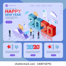 2020 Isometric a Happy New Year greetings. Jubilee or birthday logotype. Vector modern minimalist Happy new year Isometric card for 2020 Year. Multi colored Isometric illustration. Vector