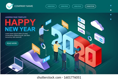 2020 Isometric a Happy New Year greetings. Jubilee or birthday logotype. Vector modern minimalist Happy new year Isometric card for 2020 Year. Multi colored Isometric illustration. Vector illustration