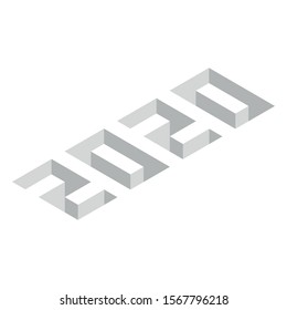 2020. Isometric style text with depth effect. Minimalistic happy new year illustration template.  Art for the calendar