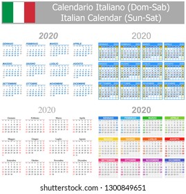 2020 Italian Mix Calendar Sun-Sat on white background