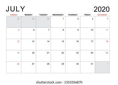 2020 July Calendar