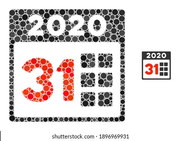 2020 last day composition of filled circles in variable sizes and color tints. Vector filled circles are combined into 2020 last day composition. 2020 last day isolated on a white background.
