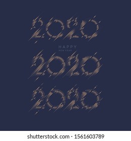 2020 lettering options. The inscription Happy New Year. Vector illustration in flat simple style with gold lines.