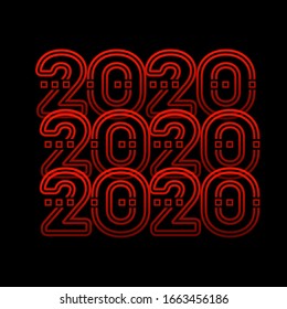 2020 line vector illustration with black background