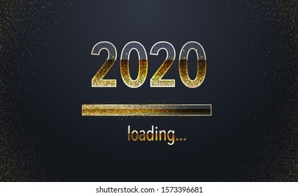 2020 loading background New year concept. Holiday web banner with glittering golden design. Happy New Year Greeting Card Template. Vector Illustration.