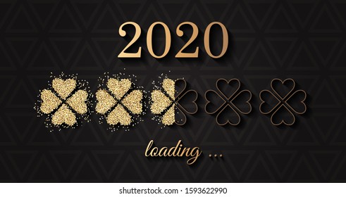 2020 loading happy new year vector background with golden glitter clover