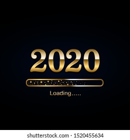 2020 loading icon with gold stars. Merry Christmas and Happy New Year, Loading bar icon. Vector