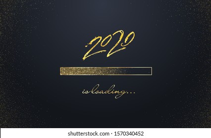 2020 cargando la plantilla de diseño de banner de Año Nuevo. Fondo Vacacional Dorado. Números dibujados a mano. Ilustración vectorial.