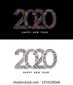 2020 logo colorful Happy New Year. Greeting card with inscription 2020 for your layout flyers and greetings card or christmas themed invitations. Vector Illustration. Isolated on black and white background