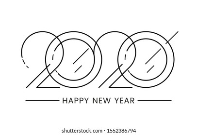 2020 logo design in line style. Happy New Year text. Isolated on white background. Brochure design template, card, calendar, diary, or banner. Stock vector illustration for your design. 