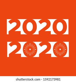 2020 logo design vector. New year logo design countdown. Logo with fireworks. Outline style and negative space design style