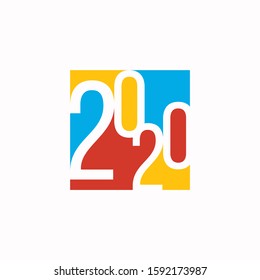 2020 logo design vector. New year logo design countdown. Logo with fireworks. Outline style and negative space design style