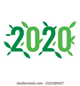 2020 logo and green leafs. vector 2020 logo