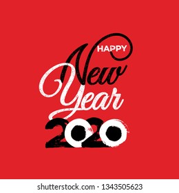 2020 Logo Happy New Year. Set Of Celebration Text Graphics. Cover Of Business Diary For With Wishes. Brochure Design Template, Poster, Card, Banner. Vector Illustration. Isolated On Red Background.