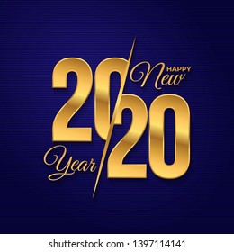 2020 logo happy new year. Celebration text graphics. Cover of business diary for with wishes. Brochure design template, poster, card, banner. Vector illustration. Isolated on blue background.