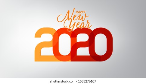 2020 logo, happy new year 2020. with lettering orange text on grey background 