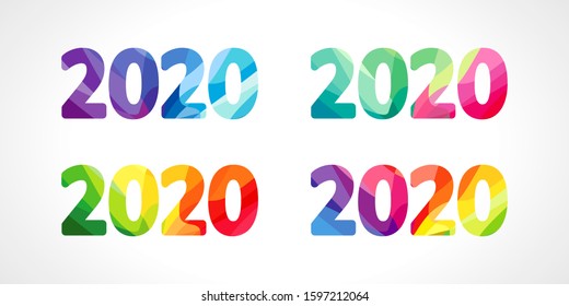 2020 logo. Merry Christmas and A Happy New Year seasonal calender numbers, stained glass concept. Abstract isolated graphic web design template. Creative set. 20%, -20% percent off discount collection