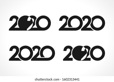 2020 logo set. Merry Christmas and A Happy New Year numbers concept, minimalism style script. Abstract isolated graphic web design template. Creative idea, black numbers, white background