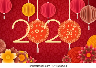 2020 Lunar new year design background. Happy new year card. Chinese style illustration