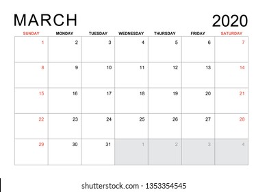 2020 March Calendar