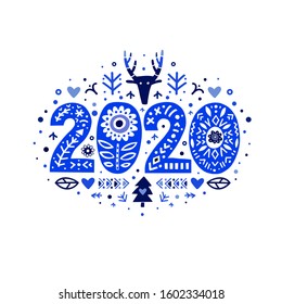 2020 Merry Christmas Calligraphy Template on blue colors. 