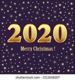 2020 Merry Christmas and Happy New Year, creative design 2020 year on stars background. Vector illustration