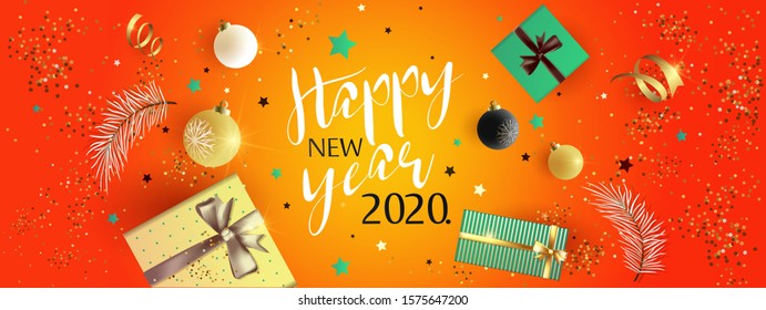 2020. Merry Christmas and Happy New Year.Happy new 2020 year! Vector concept for background, greeting card, website and mobile website banner, party invitation card, social media banner, marketing