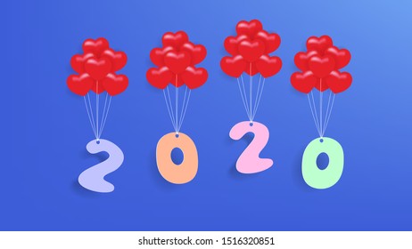 2020 message floating with red balloons on blue background illustration vector 