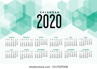 2020 modern calendar design with hexagonal geometric shapes