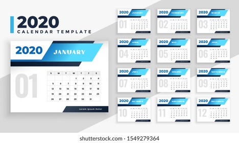 2020 modern calendar layout design template