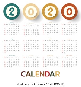 2020 Modern calendar template .Vector/illustration.