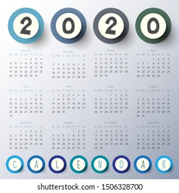 2020 Modern calendar template .Vector/illustration.