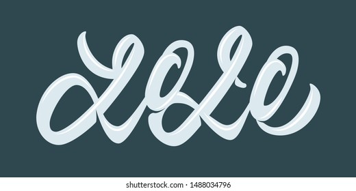 2020 - modern hand lettering design. Dark blue background. Vector illustration.