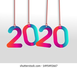 2020 modern hanging text and colorful logotype, happy new year 2020 sign, vector illustration