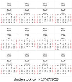 2020 monthly calendars - complete year