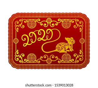 2020 and mouse gold pattern on a red background. New Year s horoscope. Vector illustration.