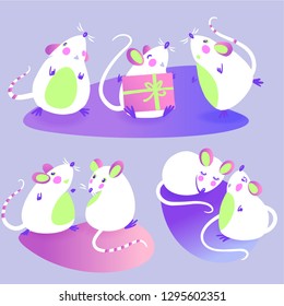 2020 Mouse Happy New Year template badge, insignia. Mouse, Rat horoscope sign. Present with love. Vector illustration.