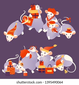 2020 Mouse Happy New Year template badge, insignia. Mouse, Rat horoscope sign. Chinese year of Rat 2020. Vector illustration.