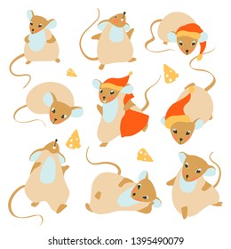 2020 Mouse Happy New Year template badge, insignia. Mouse, Rat horoscope sign. Chinese year of Rat 2020. Vector illustration.