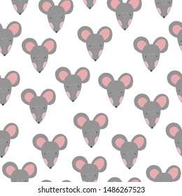 2020 Mouse Happy New Year template badge, insignia. Mouse, Rat horoscope sign. Chinese year of Rat 2020. Hand drawn vector illustration. - Vector