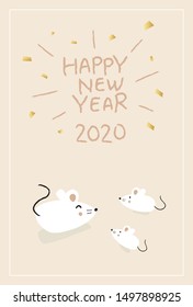 2020 mouse year, Japanese new year card design template. Hand drawn mouse illustrations