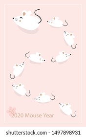 2020 mouse year, Japanese new year card design template. Hand drawn mouse illustrations