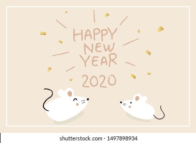 2020 mouse year, Japanese new year card design template. Hand drawn mouse illustrations