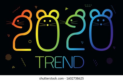 2020 neon background. Trends fashion design 2020. Oriental Horoscope Year of the Rat