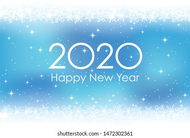 2020 New Year’s card abstract background with snowflakes, vector illustration.